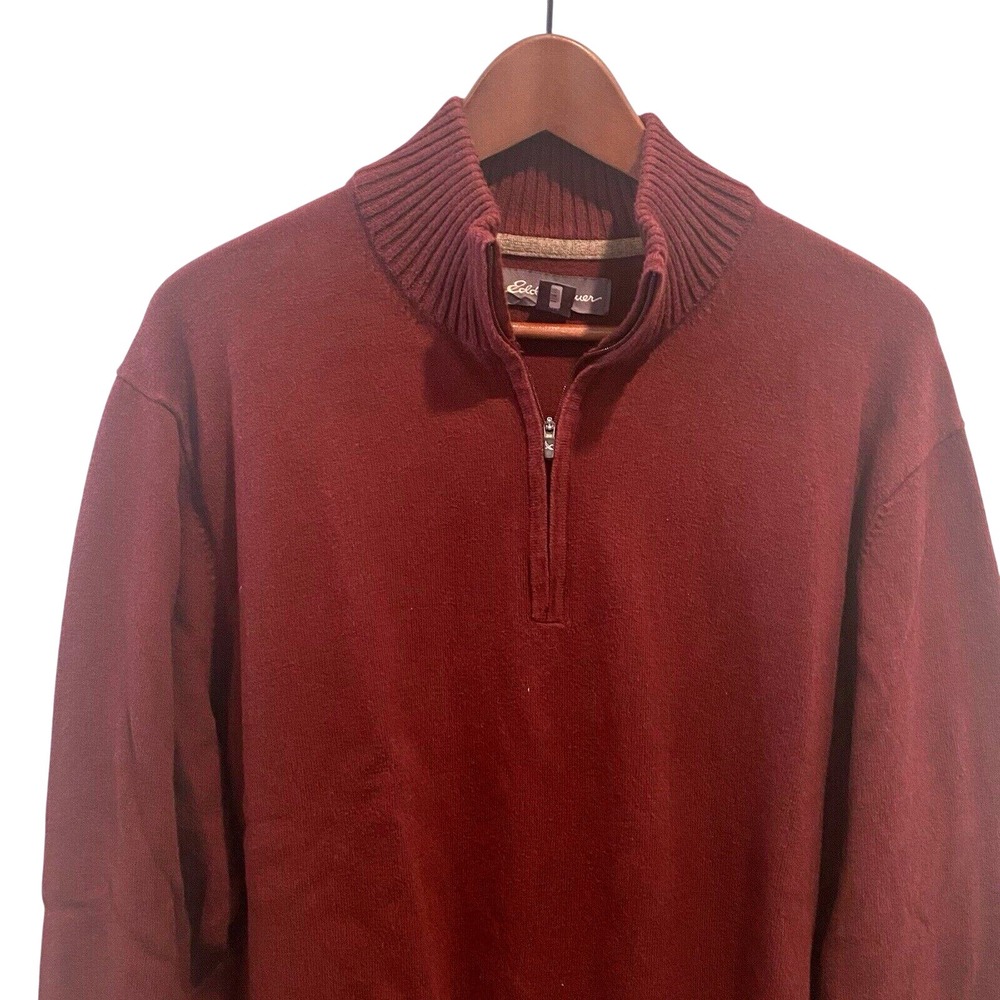 Eddie Bauer Men's XL Merino Wool Blend Quarter‎ Zip Sweater Burgundy 1/4 Zip